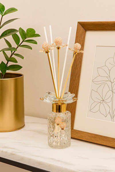 Nunevva Küpeli Kristal Taşlı Ve Desenli Dekoratif Çubuklu Oda Kokusu Şişesi–Kristal Taşlı Cam-Premium Cam