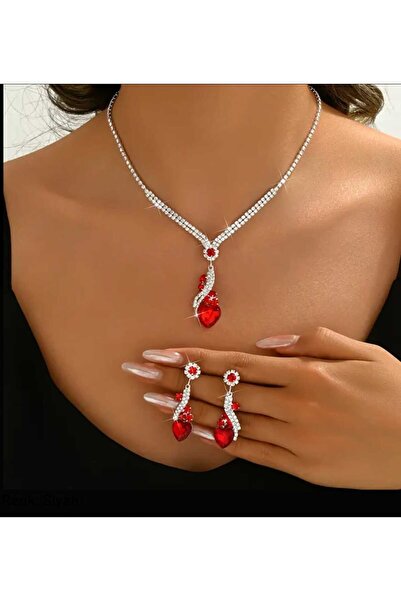 shop طقم قلادة وأقراط على شكل قطرة لامعة