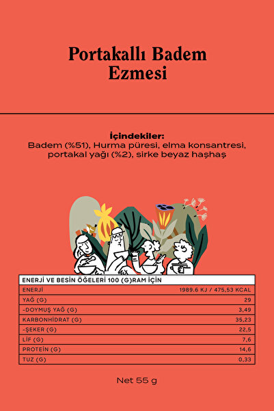 THE GOOD WİLD Portakallı Badem Ezmesi | Glutensiz Vegan Atıştırmalık | İlave Şekersiz | Hurma Püresi | 55 Gr