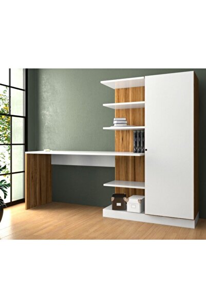 Bicabin Narin Raflı Dolaplı Çalışma Masası Atlantik Çam/beyaz