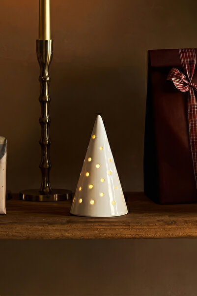 BEIGE Yılbaşı Beyaz Seramik Konik Mumluk