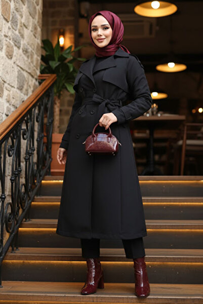 N.S NEVA STYLE Черно палто с колан 62481S