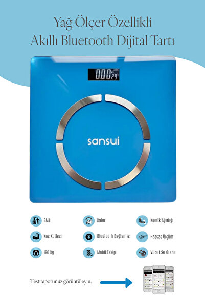 SANSUI Dijital Baskül Yağ-Kas-Su-Kemik Ağırlığı Ölçer Bluetooth Akıllı Tartı ...