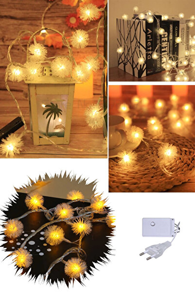 DekoRetro 5 Metre 28 Led Fişli Eklenebilir 8 Animasyonlu Aydınlatma Ip Led Işıklı Ponpon Dizeleri Sarı