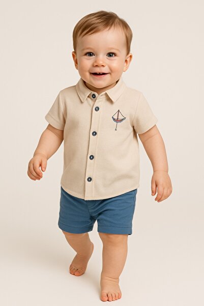 Chicsy Baby Tarz Erkek Bebek Gömlekli Yelken Desenli Belden Ayarlanabilir Kıs...