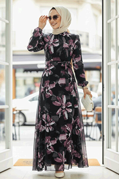 Neva Style Φόρεμα Hijab με σχέδιο λουλουδιών Dusty Rose 279322GK