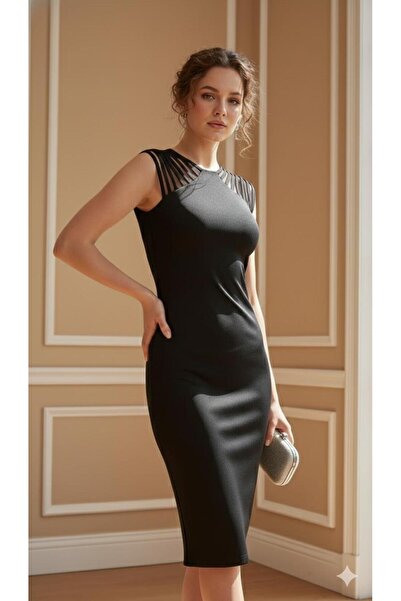 Curly Black Tie Pencil Dress