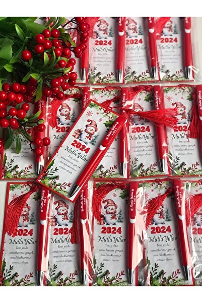 forevers Hediyelik Yılbaşı Kırmızı Kalem ve Kitap ayracı (15 Adet )