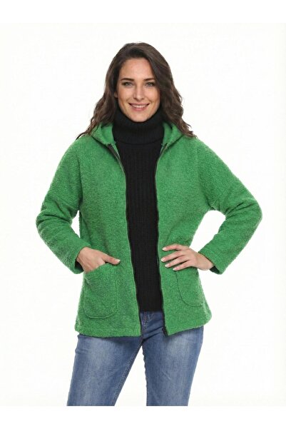 Zer Otantik معطف قصير مقاس كبير بغطاء للرأس باللون الأخضر