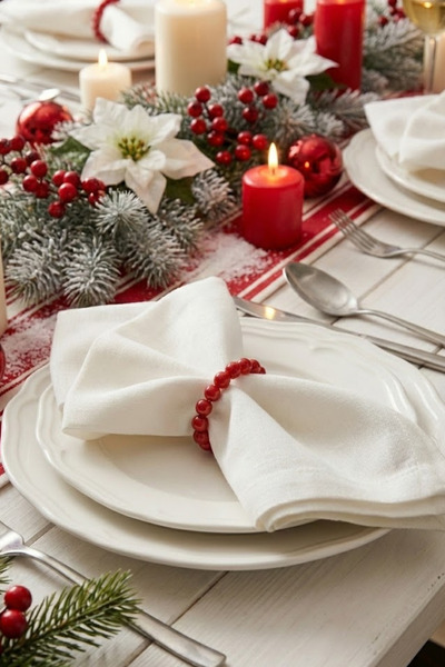 Arma House 2 Adet Kırmızı Cam İnci Peçete Yüzüğü