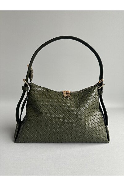 RumyaCollection Γυναικεία τσάντα χεριού και ώμου με ρετρό πλέξη με σχέδιο χακί