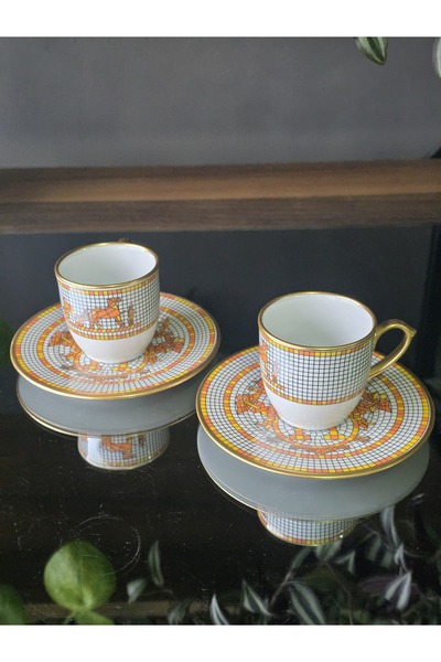 FERMATO طقم فناجين قهوة تركية بورسلين مكون من 4 قطع لشخصين من سلسلة تروجان