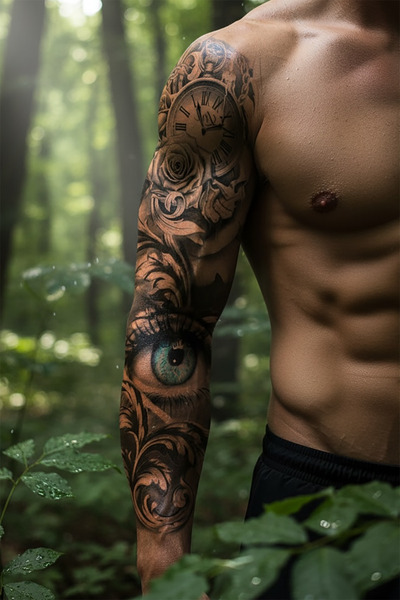 TAKIŞTIR Göz Ve Gül Detaylı Kol Dövme Tattoo