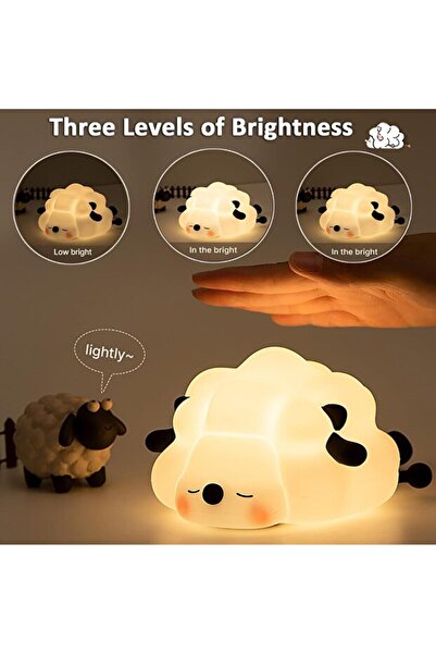 HEPBİMODA Sevimli Kuzu Çocuk Odası Gece Lambası Masaüstü Lamba Dokunmatik Sil...