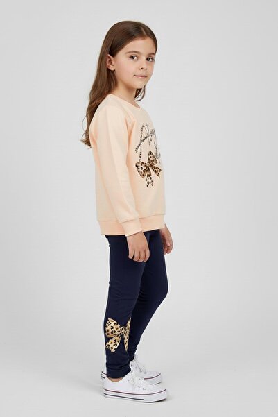 NEWKİDS Set cu colanți pentru fetiță, cu imprimeu leopard, cu detaliu de piat...