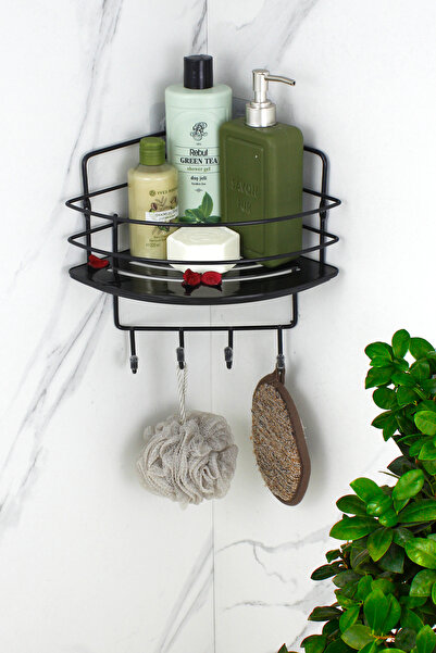 HIMYHOME Kristal Raflı Paslanmaz Siyah Tel Şampuanlık Yapışkanlı Banyo Köşeli...