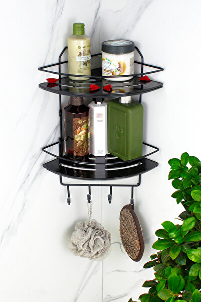 HIMYHOME رف شامبو أسود اقتصادي من الفولاذ المقاوم للصدأ مع رف كريستالي لرف ال...