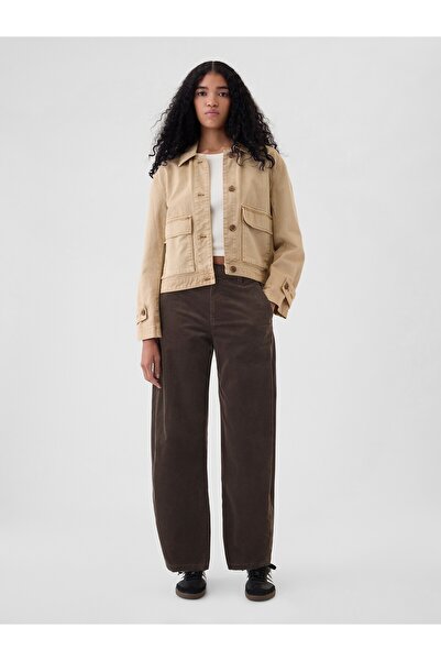 GAP Kadın Kahverengi High Rise Kadife Tapered Ankle Pantolon