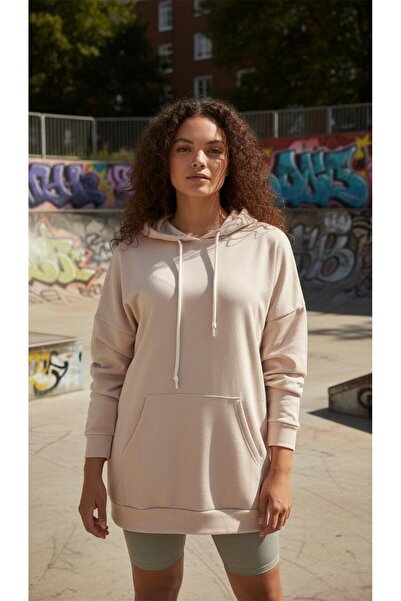 Curly Beige Hooded Sweatshirt