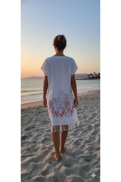 Nevin Acar Luxury Patterned Red Chicory Peshtemal Dress