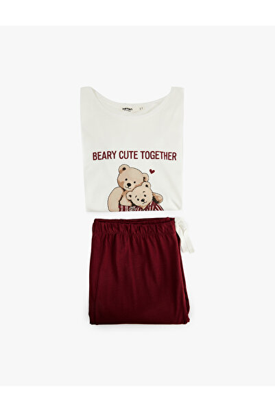 Koton Cotton Short Sleeve Teddy Bear Printed Pajama Set