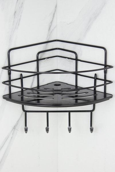 HIMYHOME Stainless Black Wire Shampoo Holder with Crystal Shelf Adhesive Bathroom Corner - Shelf