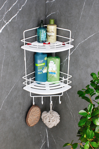 HIMYHOME Ανοξείδωτη λευκή διπλή συρμάτινη θήκη για σαμπουάν με κρυστάλλινο ρά...