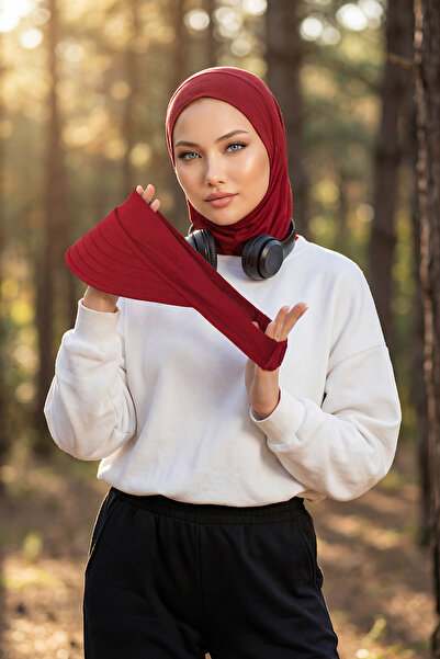 Aisha's Design غطاء رأس للحجاب مع حاجب قابل للإزالة، لون أحمر داكن، B-82