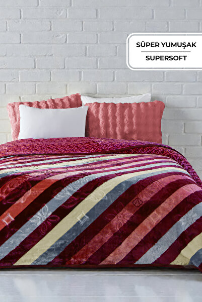 Evlen Home Collection Lora 3 кг ковдра з тисненням Embos, двоспальна, товста, м'яка, 210x230 см, бордовий колір