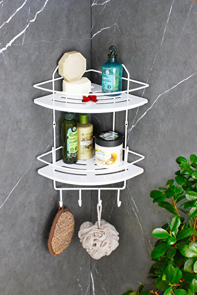 HIMYHOME حامل شامبو أبيض مع رف كريستالي اقتصادي من الفولاذ المقاوم للصدأ، رف دش لاصق للحمام