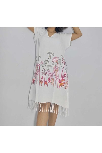 Nevin Acar Luxury Patterned Red Chicory Peshtemal Dress