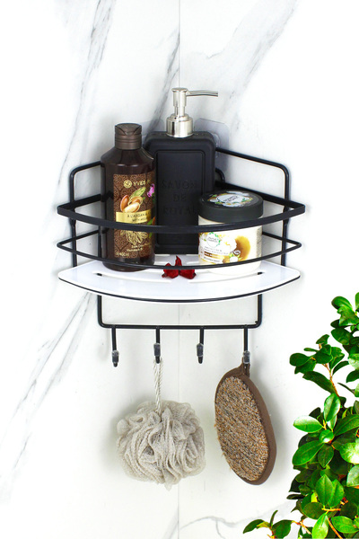 HIMYHOME Кристален рафт, неръждаема стомана, черен държач за шампоан, самозал...