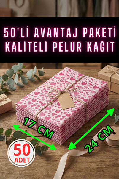 Pusula Marketim Lüks Kalpli Pelur Kağıt - Özel Tasarım Hediye ve Ambalaj Kağıdı - 17 CM X 24 CM