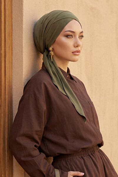 Aisha's Design بونيه قطني ممشط بحزام، B-31، أخضر كاكي