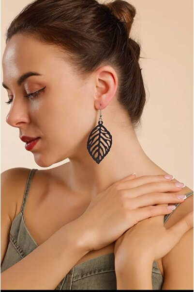 Wooden Vintage Leaf Shaped Earrings - Ethnic Pattern Bohemian Style Party Holiday Accessories