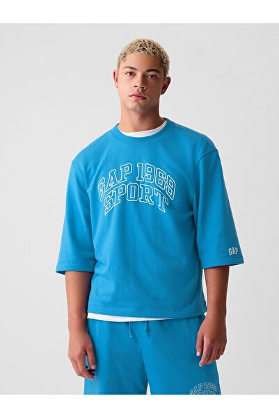 GAP Erkek Mavi Logo Oversized Sweatshirt