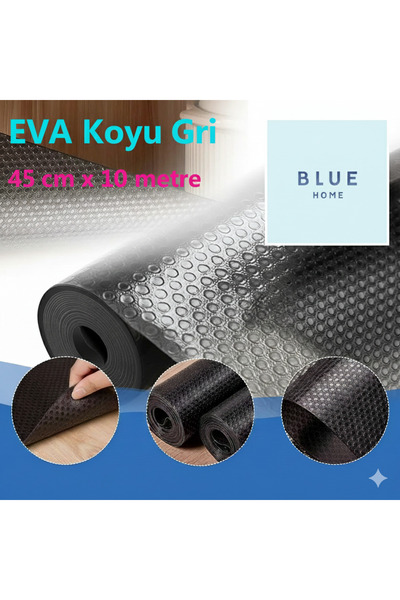 Blue Home بطانة رفوف رول إيفا رمادية غير قابلة للانزلاق، حصيرة أدراج للمطبخ والثلاجة والخزائن، 45 × 10 متر