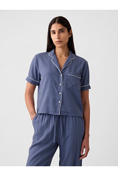 GAP Kadın Koyu Mavi Keten Karışımlı Pijama Üstü