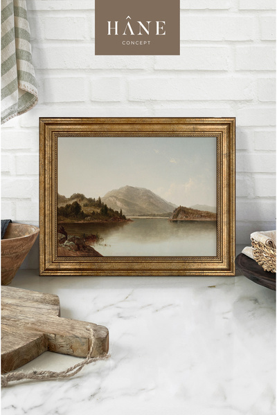 Hane Concept Vintage Dağ Manzarası Baskılı Çerçeveli Tablo, Galeri Duvarı, Sanatsal Baskı, Çiftlik Evi Dekor