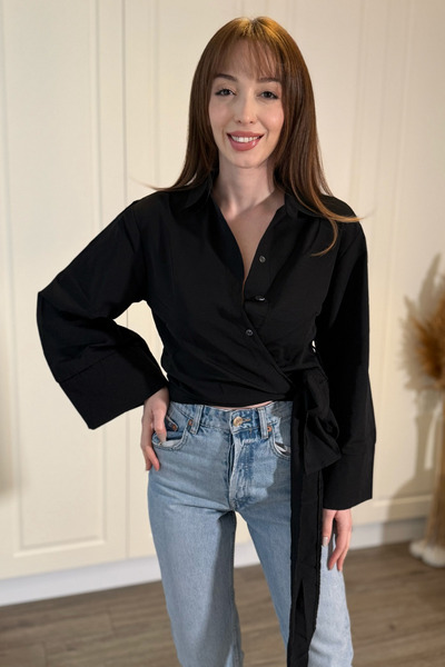 Dilay Gökoğlu Butik Δεμένο μαύρο πουκάμισο