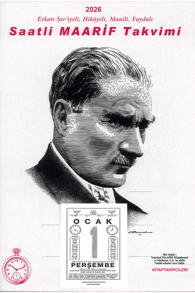 kitaptakipcileri 2026 Yılı Büyük Boy Saatli Maarif Takvimi Yılın Ansiklopedisi 12x16 cm 365 Yapraklı Atatürk Kartonlu