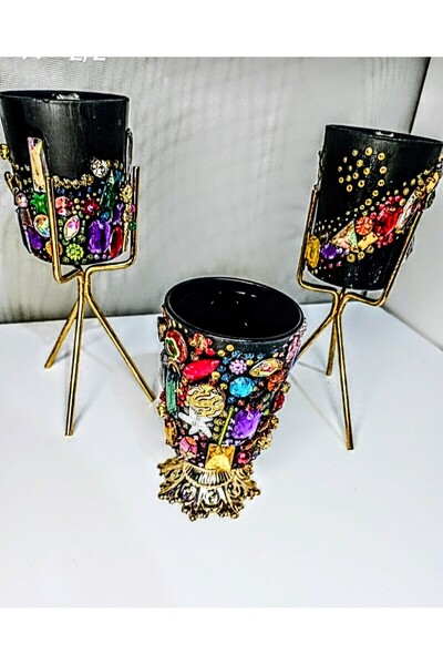 Happy tasarımlarr 3 lü mumluk tealight mumluk cam mumluk