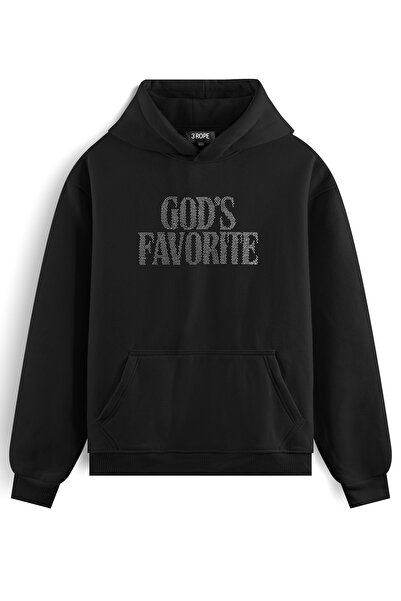 3 ROPE سويت شيرت بقلنسوة كبير الحجم مطبوع عليه God's Favorite Taş للجنسين