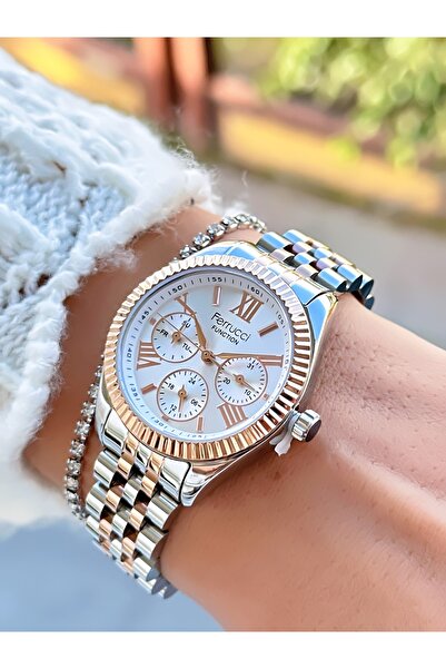 Ferrucci ساعة يد نسائية بسوار فولاذي 3 ATM مقاومة للماء مع ضمان لمدة عامين عل...