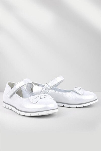 Rakerplus حذاء باليرينا بناتي من الجلد الطبيعي باللون الفضي