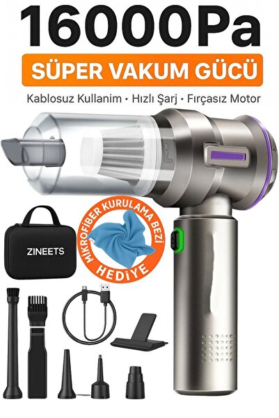 POLYGOLD 16000Pa Süper Güçlü Portatif Kablosuz Vakumlu Ve Üflemeli Araç Süpürgesi 3 Kademeli