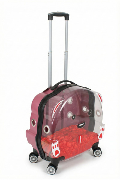 Lepus Şeffaf Tekerlekli Kedi Köpek Taşıma Valizi Çekçekli Büyük Model