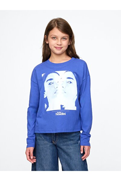 GAP Kız Çocuk Mavi Grafikli T-Shirt