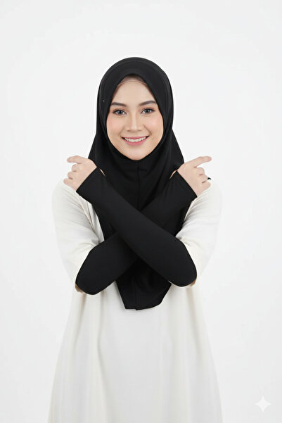 Ropi أكمام حجاب عملية من القطن الممشط والليكرا باللون الأسود العادي