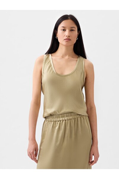 GAP Kadın Koyu Bej Kolsuz Saten Bluz